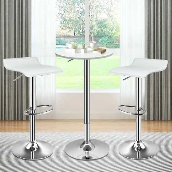 Set of 2 Modern Design Adjustable PU Leather Backless Bar Stools White {6}