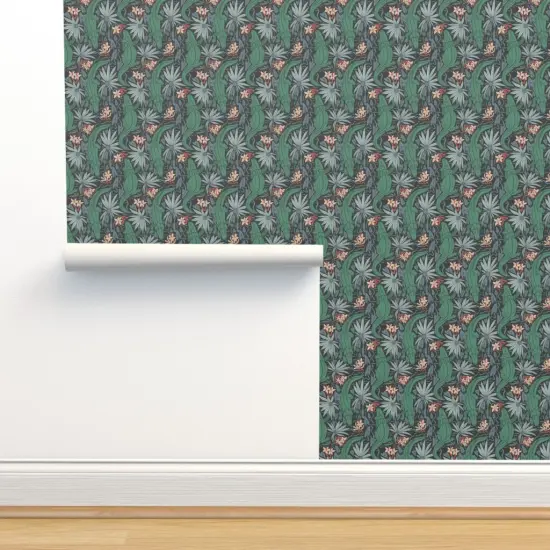 Peel & Stick Wallpaper 2FT Wide Green Colorful Crocodile Alligator Reptile Southern Diagonal Stripe Jungle Tropical Medium Scale Custom Removable Wallpaper by Spoonflower {2}