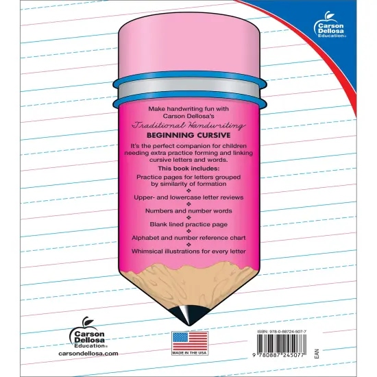 Carson Dellosa Beginning Cursive Handwriting Workbook, Traditional Writing Book With Number and Letter Tracing and Sight Words Practice, Classroom or Homeschool Curriculum {2}