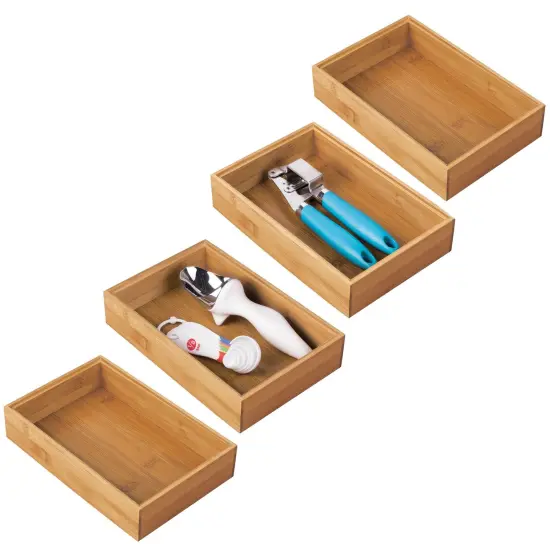 mDesign Stackable Kitchen Bamboo Drawer Organizer, Natural Wood {1}