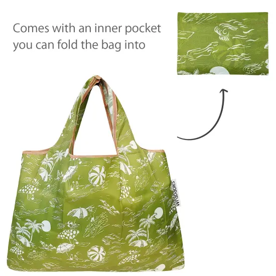 Wrapables Large & Small Foldable Tote Nylon Reusable Grocery Bags, Set of 2 Green Paradise {5}