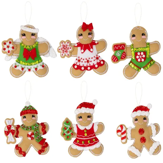 Bucilla Felt Ornaments Applique Kit Set Of 6-Dressed Up Gingerbread {1}