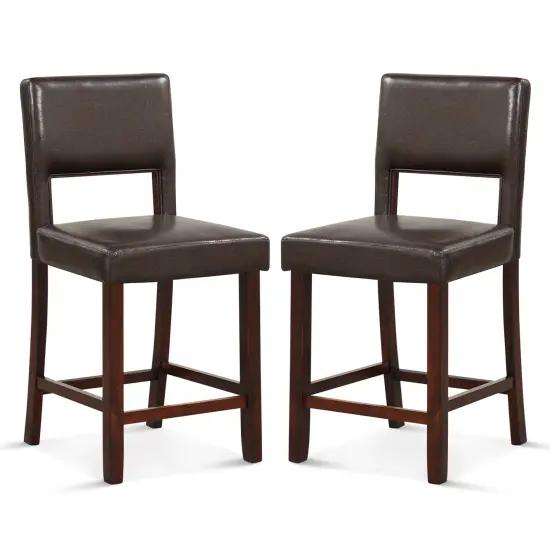 Costway Set of 2 Upholstered Linen Bar Stools 24.5'' Wooden Dining Chairs with Back Beige/Brown {8}