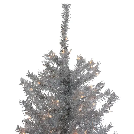 Northlight Pre-Lit SlimTinsel Pine Artificial Christmas Tree - 6.5' - Silver - Clear Lights {5}