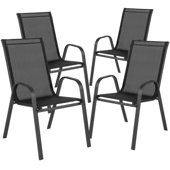 Merrick Lane Set of 4 Manado Series Metal Stacking Patio Chairs with Flex Comfort Material Black {2}