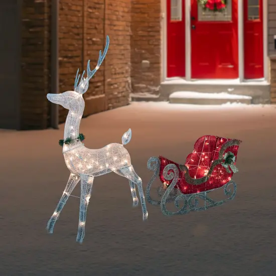 Northlight 51" Lighted White Reindeer with Sleigh Christmas Decoration {3}