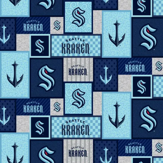 Sykel Enterprises NHL Team Fleece Blanket Fabric-Seattle Kraken Patch Design Fleece Fabric {1}