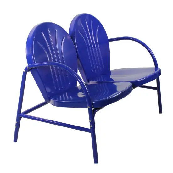 Northlight 47-Inch Outdoor Retro Tulip Steel Loveseat, Blue {4}