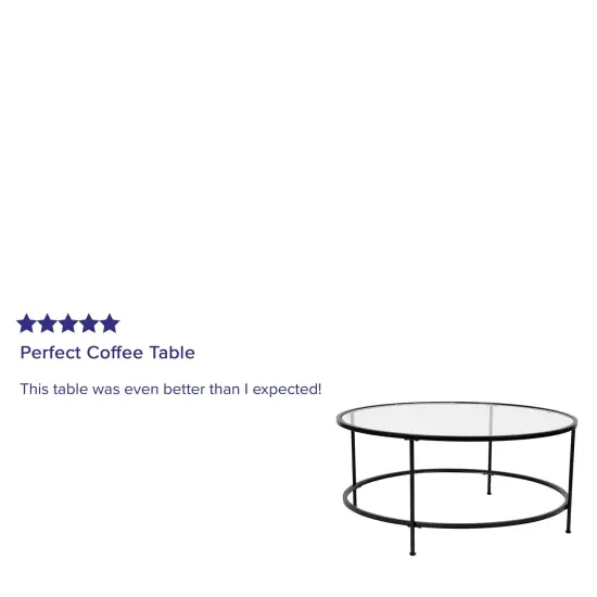 Merrick Lane Newbury Glass Coffee Table with Round Matte Gold Frame and Vertical Legs Clear/Matte Black {4}