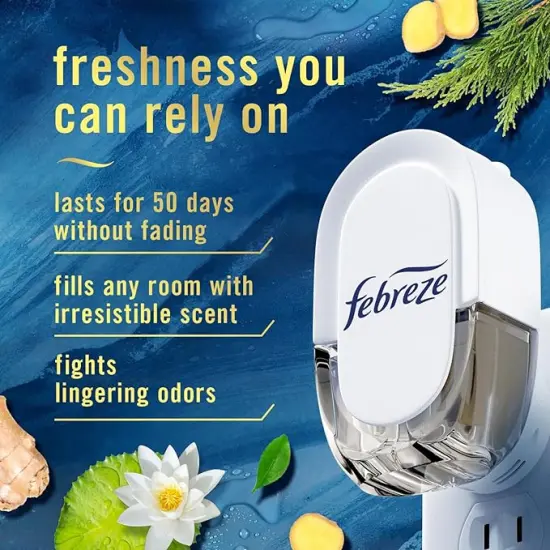 Febreze&reg; - Plug in Air Fresheners for home, Air Freshener Plug In, Wall Diffuser, Ocean Scent, Odor Fighter for Strong Odors, 1 Warmer + 2 Oil Refills {2}