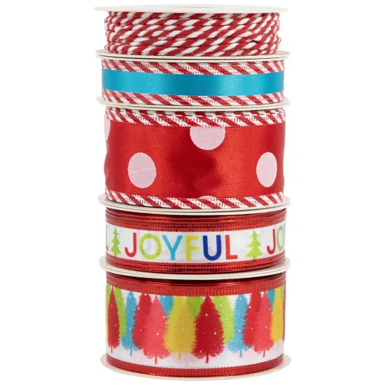 Northlight Set of 5 Polka Dots Matching Themed Craft Christmas Ribbons 1.5" x 3 Yards Pink {6}