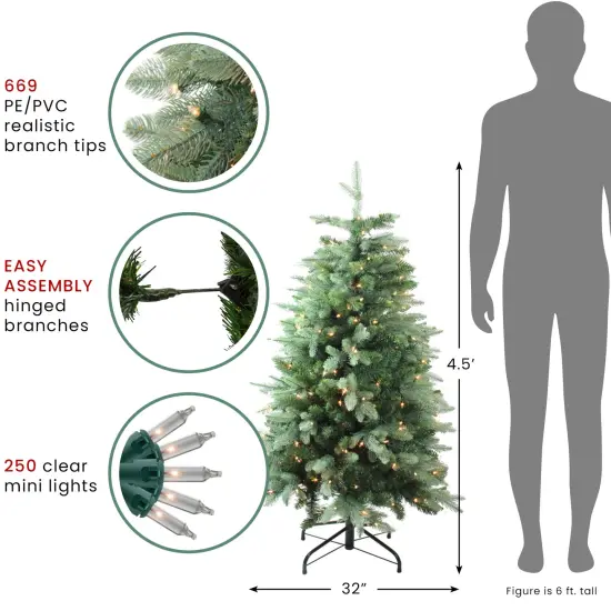 Northlight Real Touch&trade;️ Pre-Lit Washington Frasier Fir Artificial Christmas Tree - 4.5' - Clear Lights Green {5}