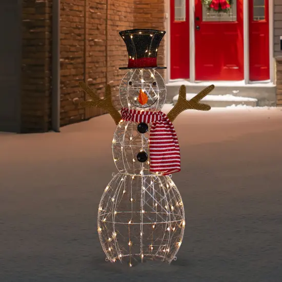 Northlight 48" LED Lighted Snowman with Top Hat and Red Scarf Outdoor Christmas Decoration White {3}