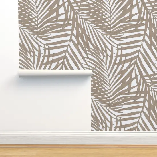 Peel & Stick Wallpaper 2FT Wide Tropical Palm Coastal Watercolor Summer Resort Beach Brown Tree Custom Removable Wallpaper by Spoonflower {2}