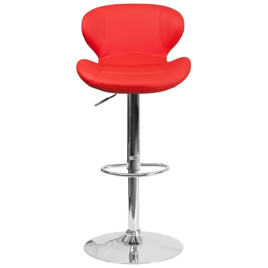 Emma and Oliver Curved Back Swivel Adjustable Height Barstool with Chrome Base Red Vinyl {3}