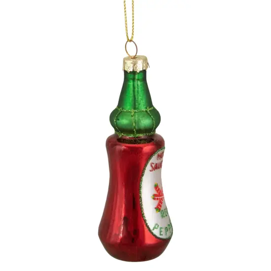 Northlight Glittered Bottle of Hot Sauce Glass Christmas Ornament - 4" - Red and Green {4}
