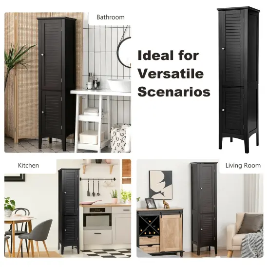 Freestanding Bathroom Storage Cabinet for Kitchen and Living Room Black {4}