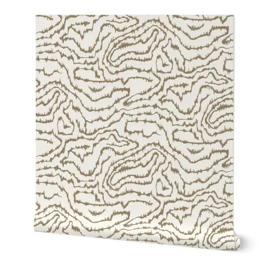 Peel & Stick Wallpaper 2FT Wide Abstract Wood Grain Brown On Cream Faux Bois Neutral Earth Tone Wavy Lines Custom Removable Wallpaper by Spoonflower {7}