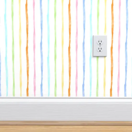 Pre-Pasted Wallpaper 2FT Wide Rainbow Stripes Pastel Modern Abstract Colorful Lines Soft Watercolor Custom Pre-pasted Wallpaper by Spoonflower {4}