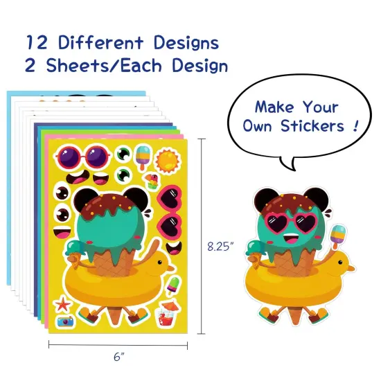 Wrapables Make Your Own Sticker Sheets, DIY Make a Face Animal, Food, Party Favor Stickers (24 Sheets) Desserts {2}