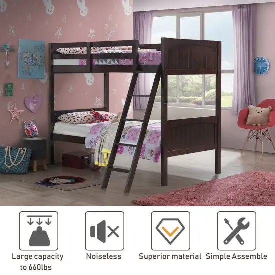 Twin Size Wooden Bunk Beds Convertible 2 Individual Beds Brown {2}
