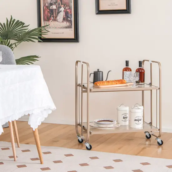 2-Tier Mobile Serving Cart with Tempered Glass Shelf-Golden {1}