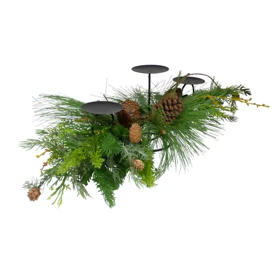 Northlight 32" Brown and Green Artificial Pine Cone and Pine Needle Christmas Candle Holder {3}