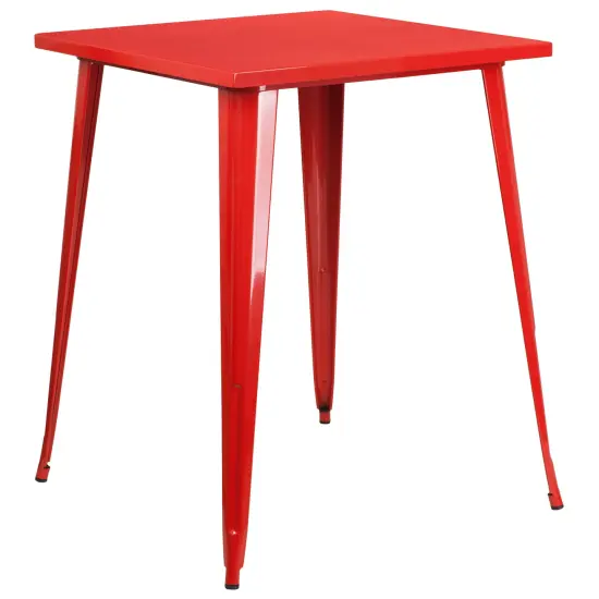 Merrick Lane Rothko Patio Dining Table with Metal Frame and Square Top Red {1}