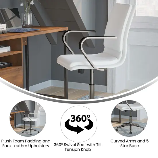 Merrick Lane Artemis Mid-Back Home Office Chair with Armrests, Height Adjustable Swivel Seat and Five Star Base White/Chrome {2}