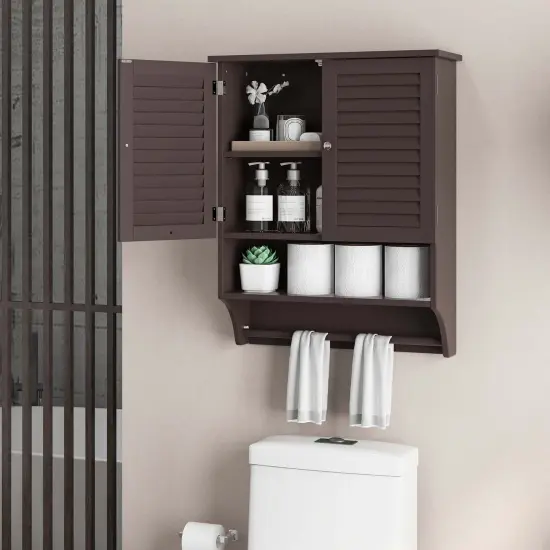 Costway Bathroom Wall Mounted Medicine Cabinet with Louvered Doors & Towel Bar Espresso/Grey/White/Black {6}