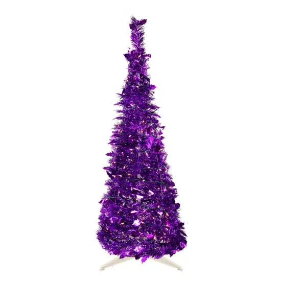 Northlight 6' Pre-Lit Purple Tinsel Pop-Up Artificial Christmas Tree, Clear Lights {1}
