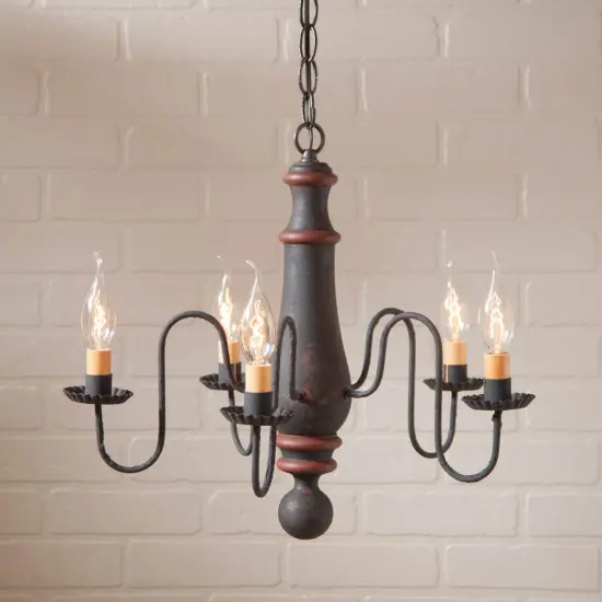 Medium Norfolk Chandelier in Hartford Black with Red Stripe {3}