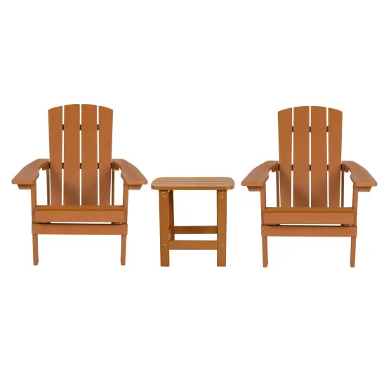 Merrick Lane Set of 2 Riviera All-Weather Adirondack Patio Chairs with Matching Side Table Teak {1}