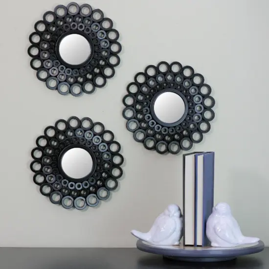 Northlight Set of 3 Round Black Cascading Angular Orbs Mirrors 9.5" {5}