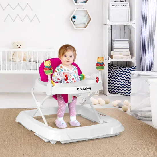 Adjustable Height Removable Folding Portable Baby Walker Pink {3}
