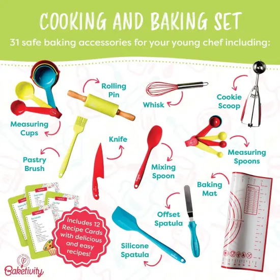 Baketivity 4 in 1 Kids Baking Set Mega Kit - Cake Pop Kit with Stand - Kids Apron and Chef Hat Set - Bake Away Kids Cookbook - Kids Cooking Sets Real Utensils - Kids Baking Kit Gifts for Girls & Boys {3}