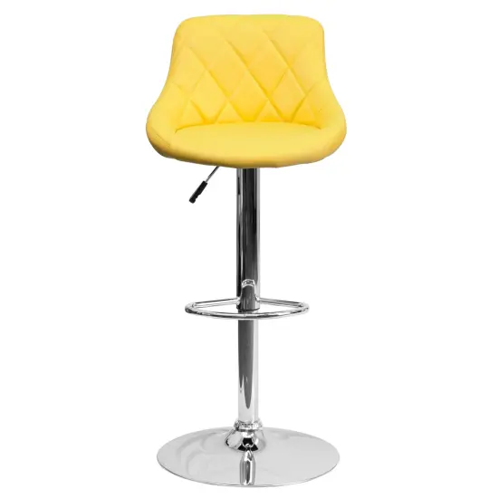 Emma and Oliver Bucket Seat Adjustable Height Barstool with Diamond Pattern Back Yellow {3}