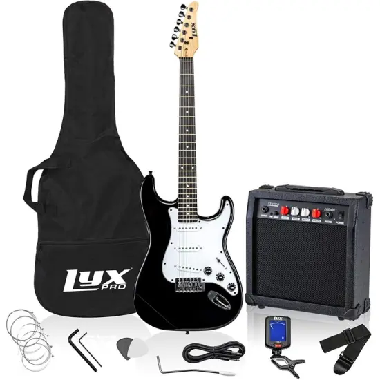 LyxPro Beginner Stratocaster 39&rdquo; Electric Guitar and Electric Guitar Accessories Black {3}
