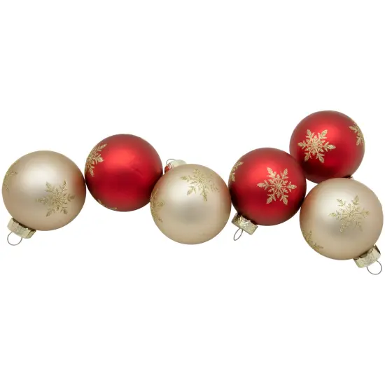 Northlight 6ct Red and Gold Snowflake Glass Ball Christmas Ornaments 2.5" {4}