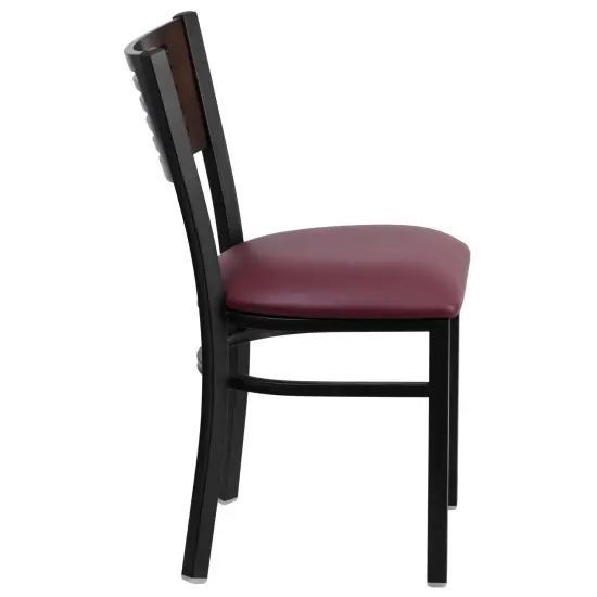 Emma and Oliver Decorative Slat Back Metal Restaurant Dining Chair Walnut/BurgVYL/Black {4}
