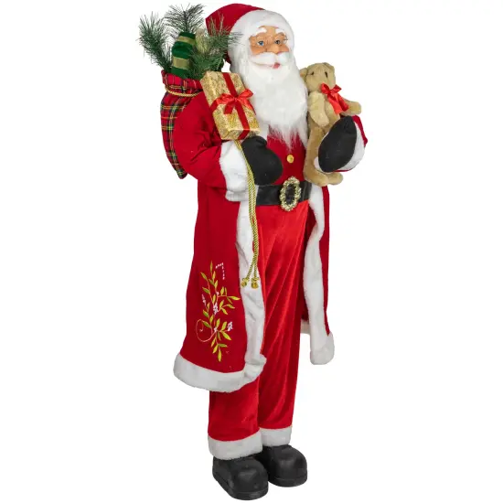 Northlight 48" Santa Claus with Teddy Bear and Gift Sack Standing Christmas Figure Red {4}