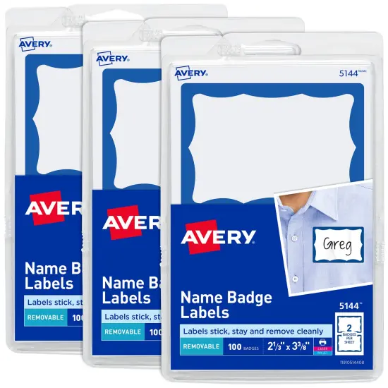 Avery Name Tags with Blue Border, 2-1/3" x 3-3/8", (3 Pack of 5144) {1}