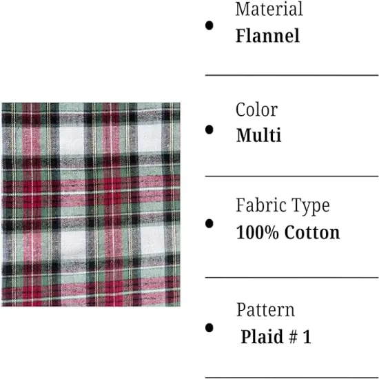 FabricLA 100% Cotton Flannel Fabric - 58/60" Inches (150 CM) - Cotton Tartan Flannel Fabric - Use as Blanket, PJ, Shirt, Cloth Flannel Craft Fabric - Multi, 10 Continuous Yard {2}