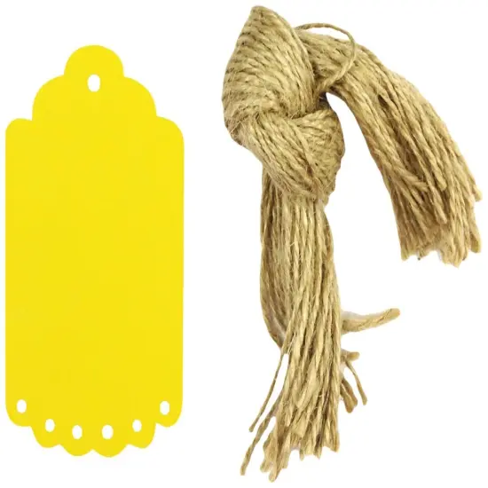 Wrapables 10 Gift Tags with Free Cut Strings, Scalloped Edge Yellow Small {1}