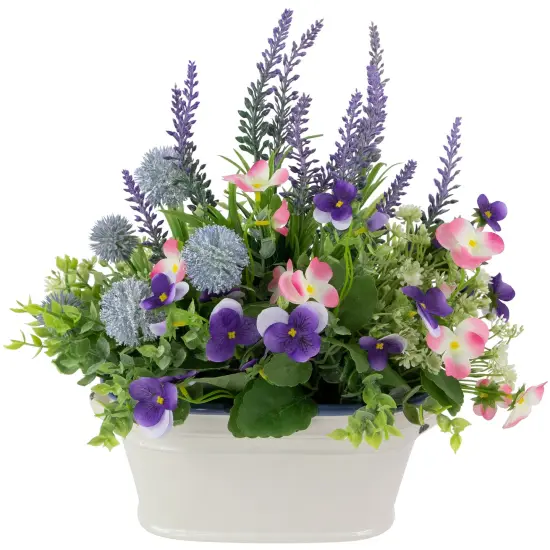 Northlight Artificial Lavender and Mixed Spring Floral in Weathered Ceramic Pot - 12" Purple {1}