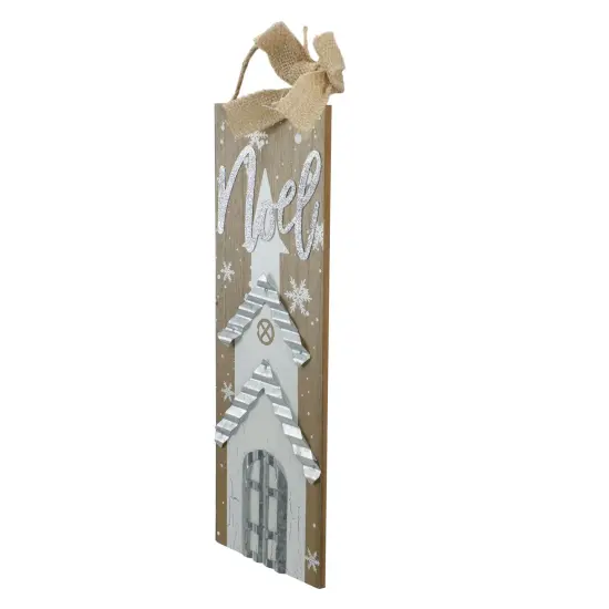 Northlight 12.5 White Church and Snowflakes with Metal Noel Wooden Christmas Wall Decoration Brown {3}
