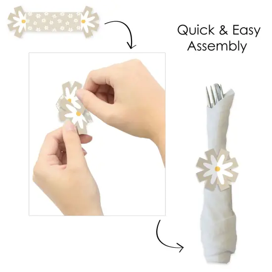 Big Dot of Happiness Tan Daisy Flowers - Floral Party Paper Napkin Holder - Napkin Rings - Set of 24 {6}