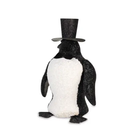 Melrose 19" Casino Royale Black and White Beaded Christmas Penguin with Hat and Bow Tie {1}