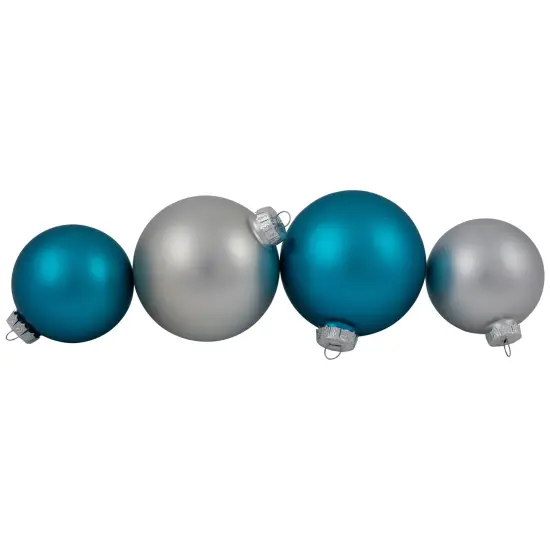 Northlight 2-Finish Glass Christmas Ball Ornaments - 4" & 3.25" - Turquoise and Silver - 72ct Blue {5}
