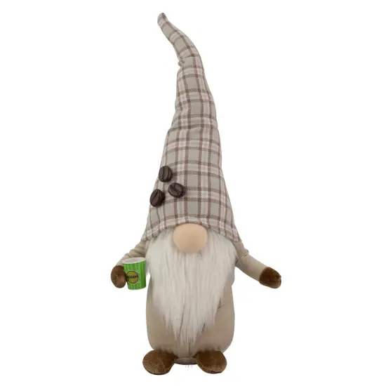 Northlight 14" Beige Plaid Coffee Bean Gnome with Coffee Cup {1}